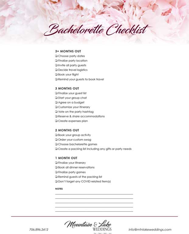 Bachelorette Checklist - Mountain Lake Weddings