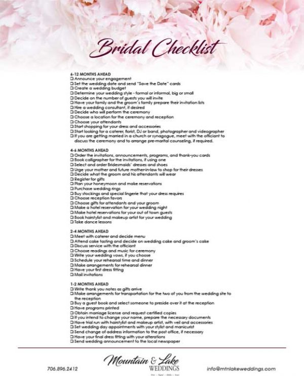Bridal Checklist - Mountain & Lake Weddings